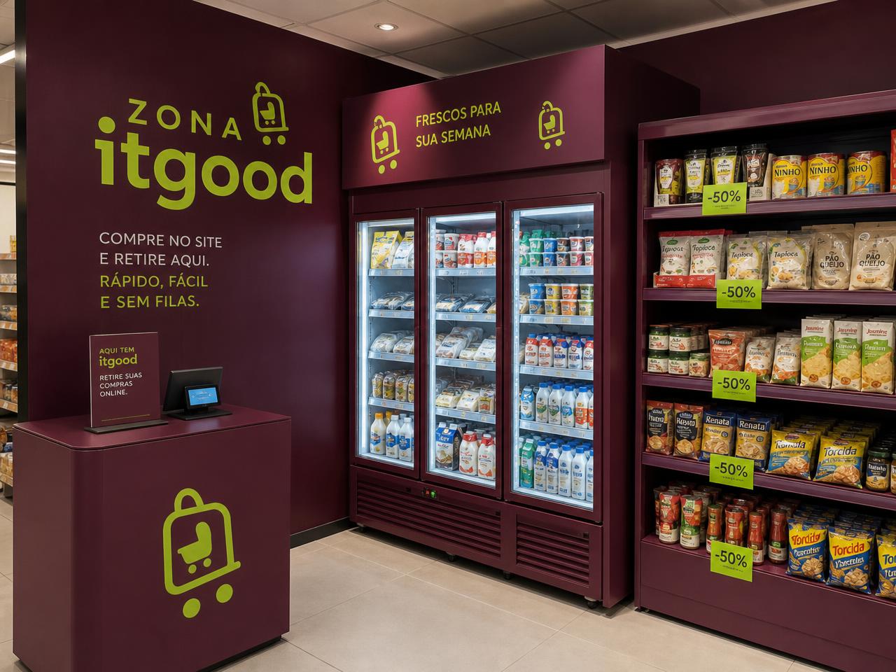 Zona itgood: geladeira e prateleira exclusivas dentro do supermercado